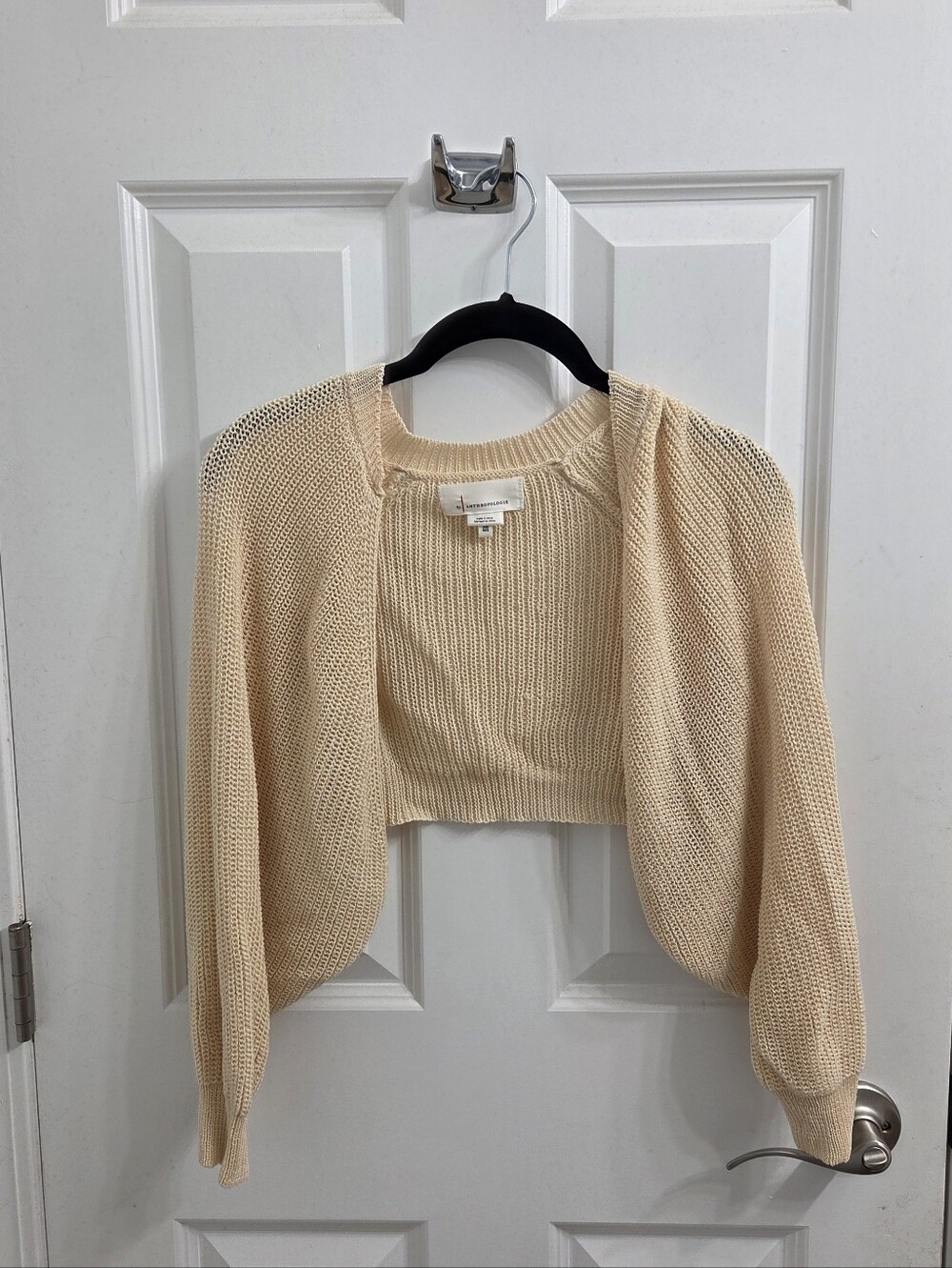 Anthropologie Beige Open-Knit Cropped Bolero Shrug